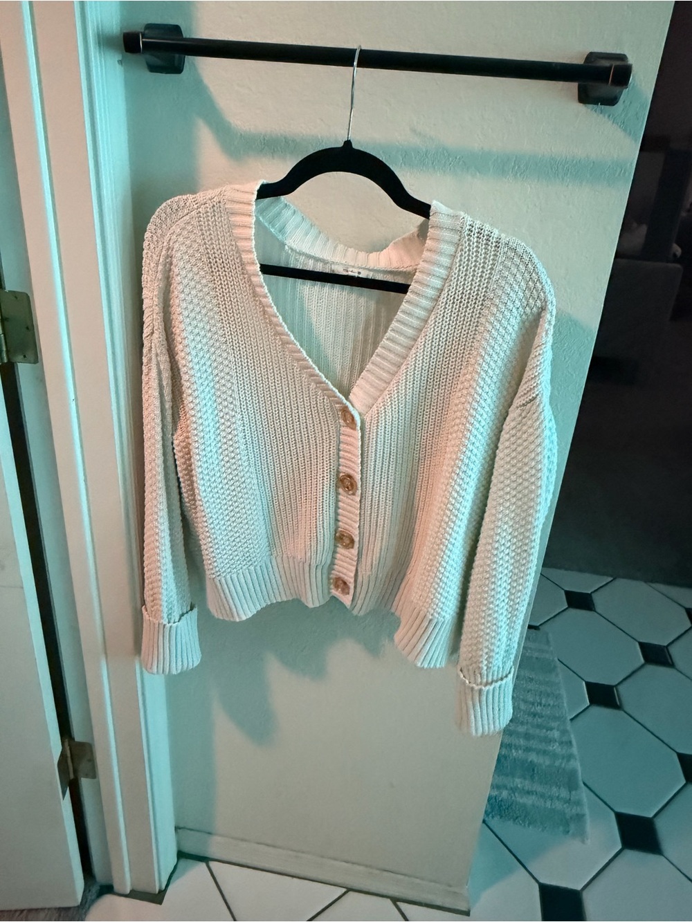 Maurices Cream Chunky V-Neck Button Front Cardigan